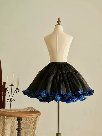 花柄ペチコート 35cm/45cm丈 ブラックブルー ハーベストスプリング