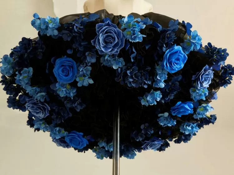 花柄ペチコート 35cm/45cm丈 ブラックブルー ハーベストスプリング