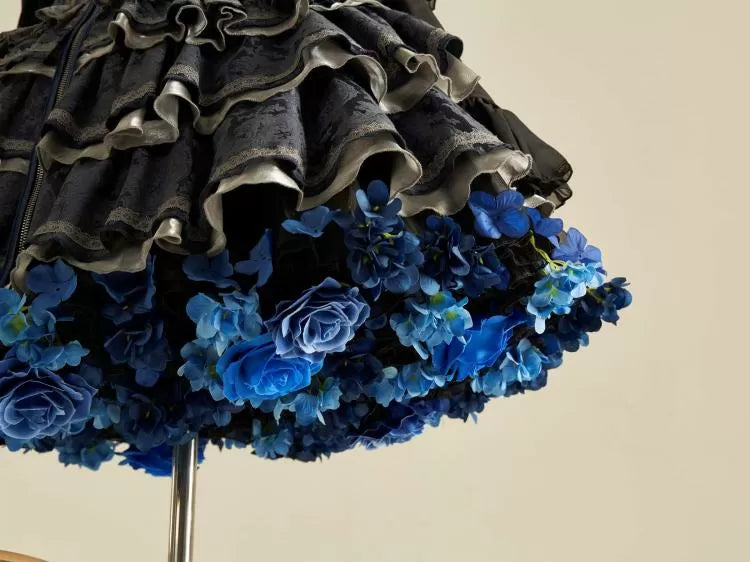 花柄ペチコート 35cm/45cm丈 ブラックブルー ハーベストスプリング