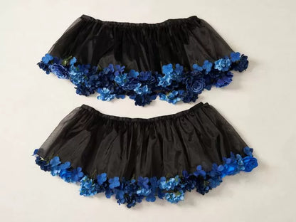 花柄ペチコート 35cm/45cm丈 ブラックブルー ハーベストスプリング