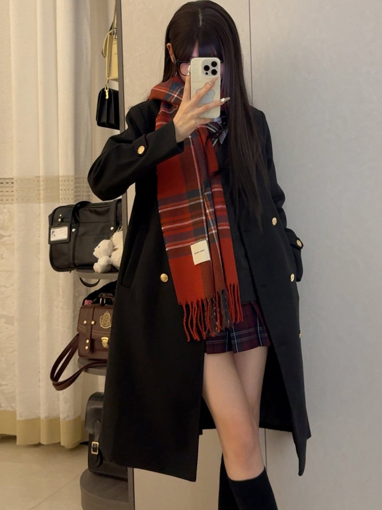 Badge Uniform Decorated Black JK Version Thicken Coat