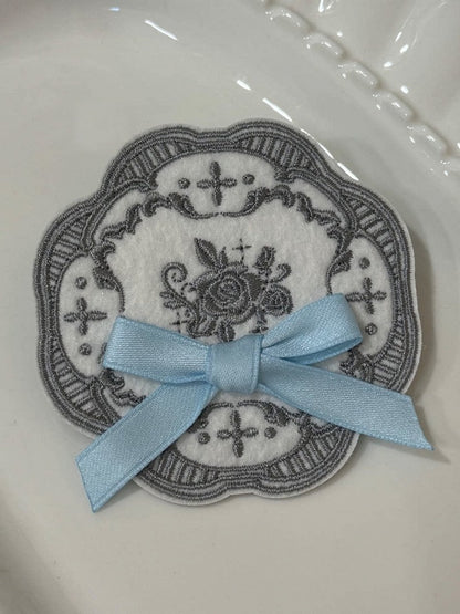 Embroidered Brooch in Blue and Gray Tones - Birds Diary