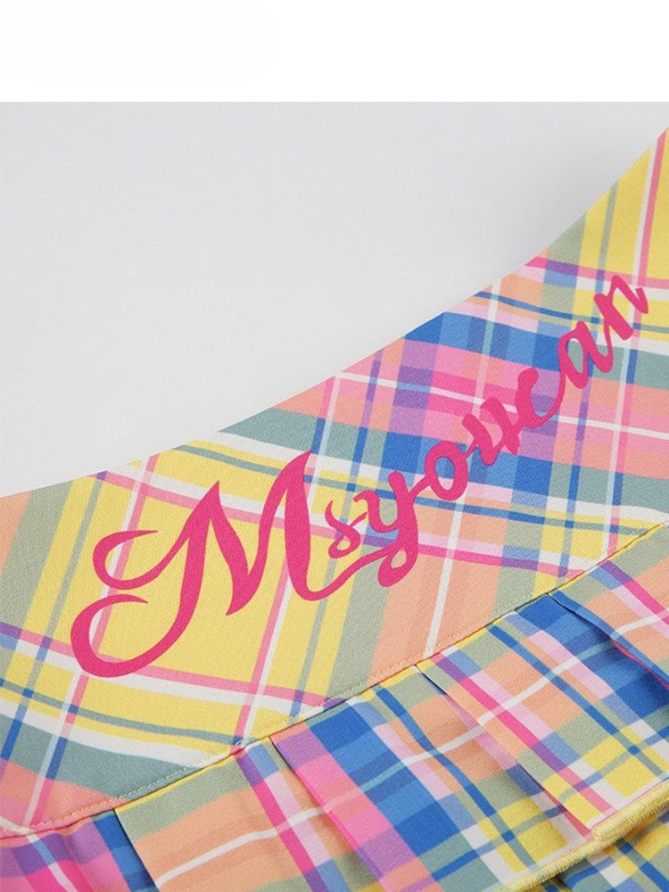 Drucken Bunter Rock Y2K Plissee Muster Plaid Buchstabe