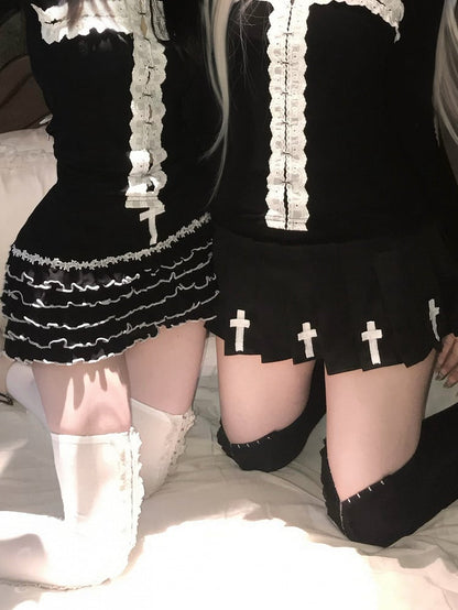 Black Accent Skirt Cross with Mini Gothic Pleated