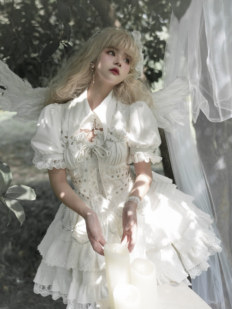 White Gothic Chain Details Bolero