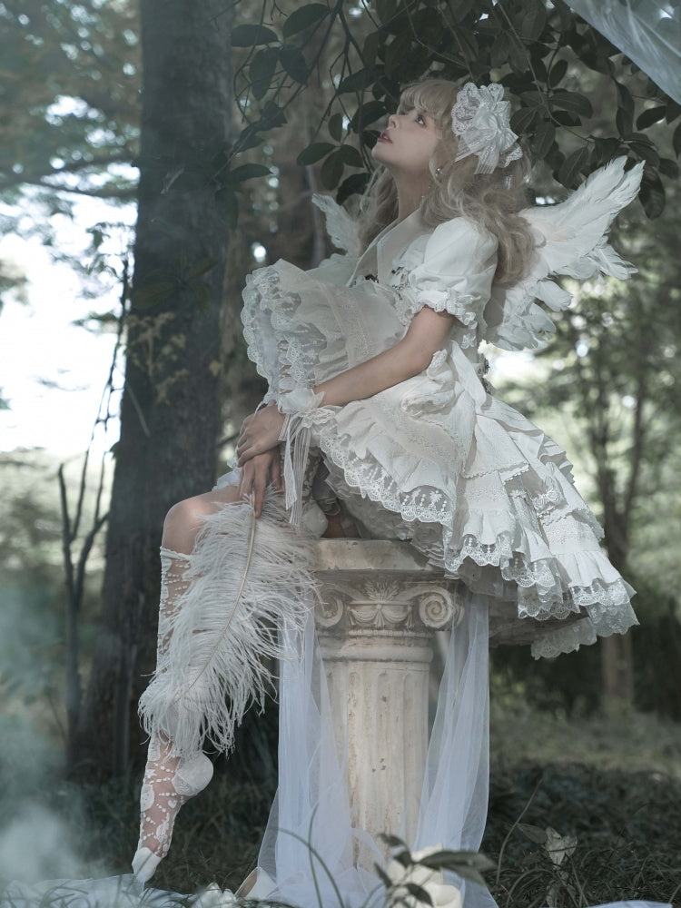 ホワイトゴスショートジャンパースカート 調節可能なクロスストラップウエスト