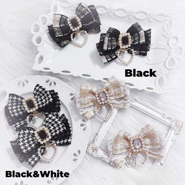 Schleife Haarspangen Strass Akzent Charm Plaid Herz Schwarz/Beige/Rosa/SchwarzWeiß