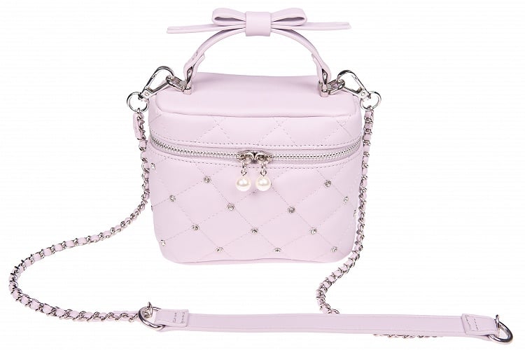 Crossbody/Handtasche, gestepptes Dekor mit Jirai Pink/Weiß/Schwarz Kei Strass