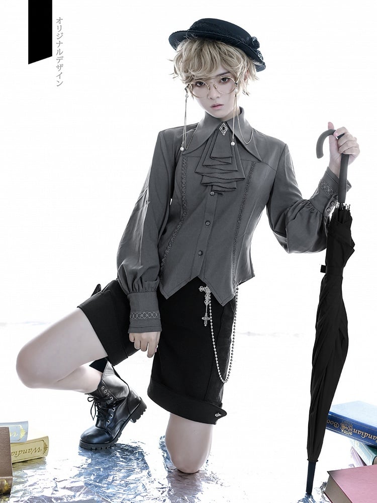 ラム肉ロリータジャボシャツグレー袖王子