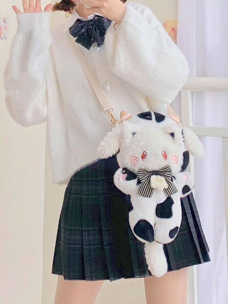Crossbody White Plush Black Cute Bag
