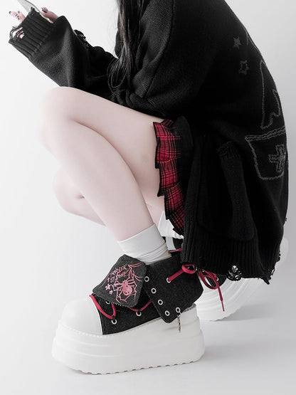Black & Red Punk Spider Platform Sneakers