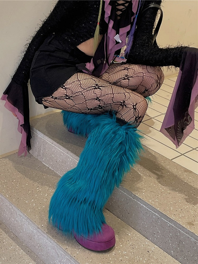 Blue Peacock Shaggy 20CM/30CM/40CM Warmers Leg Y2K