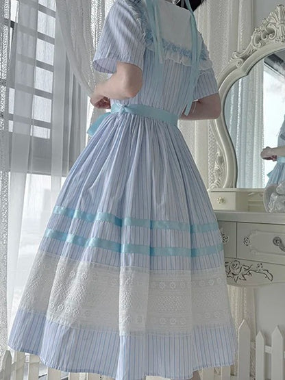Sailor Muster Verfügbar Plus Blau Lolita Kleid Größen Meer Kragen Jacquard Sommer Gestreiften Shell