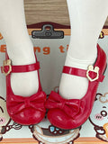 Wine Red Sweet Lolita Mary Jane Shoes - Round Toe with Bow Details & Rabbit Buckle