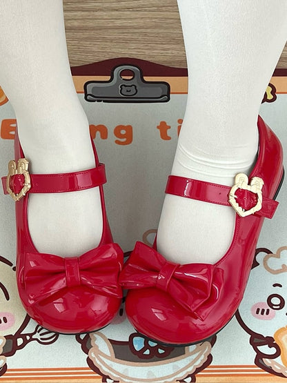 Bow Design with Shoes Lolita Jane Toe Wine Mary Red Details Sweet Rabbit - Buckle Round