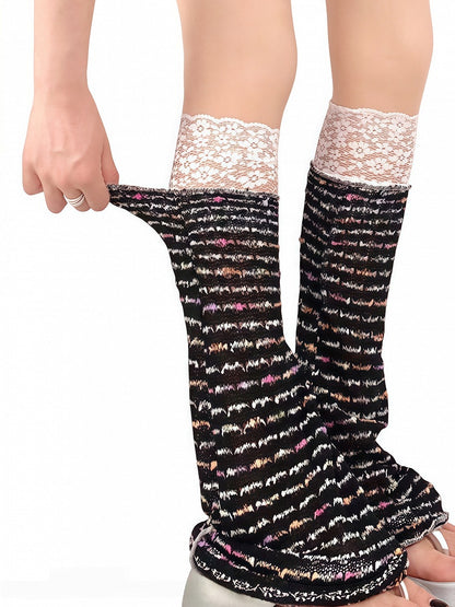 Yellow/Black Leg Ruffle Design Warmers Flared Lace Blend