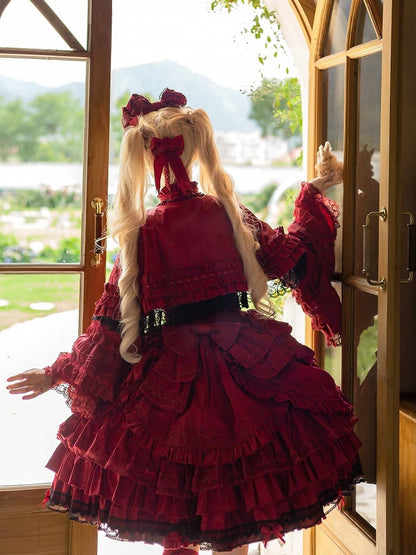 Sleeves Bust + Blouse Bell Gothic - Cape JSK Lolita Wine Set Under Full Red Dress