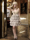Hem High-Waist Dress Rosette Print Brown Leopard with Spaghetti Tiered and Light Retro Party