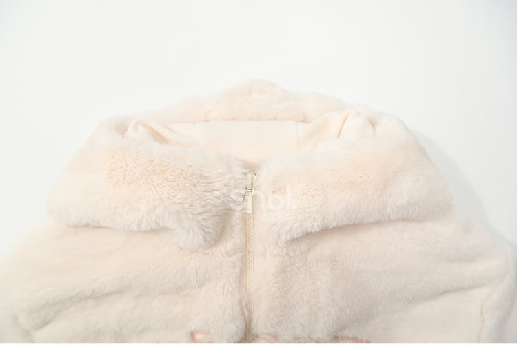 Beigefarbener Fleece-Kapuzenpullover mit Buchstabenmuster und Einhornkopf