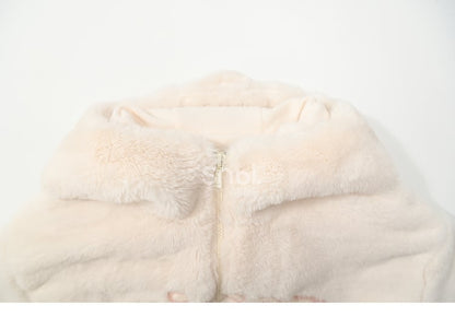 Beigefarbener Fleece-Kapuzenpullover mit Buchstabenmuster und Einhornkopf