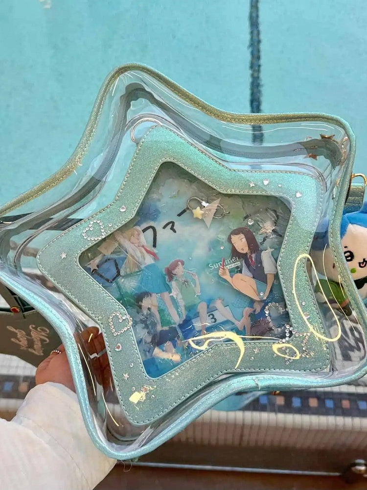 星型痛バッグ PU 取り外し可能なバッジ付き ブルーチャームセット