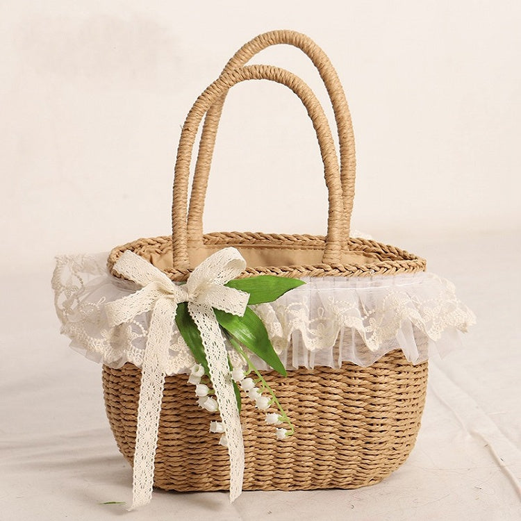 of Khaki/Beige Lily the Lace Lolita Bag Valley Straw