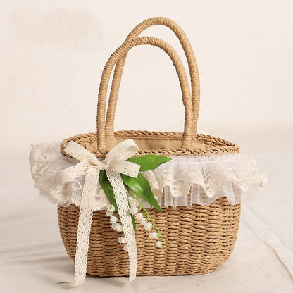 of Khaki/Beige Lily the Lace Lolita Bag Valley Straw