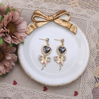 Jirai Heart Butterfly Rhinestone Options 3 Color Kei Earrings