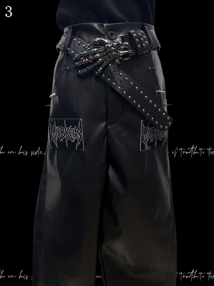 Black Pants Cut Letter Straight-leg Applique Punk
