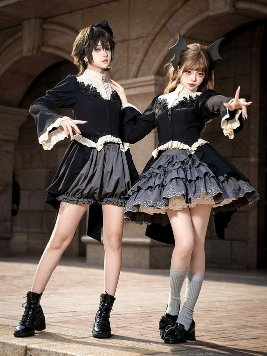 Black Ouji Swallow Tail Gothic Lolita Long Sleeves Top