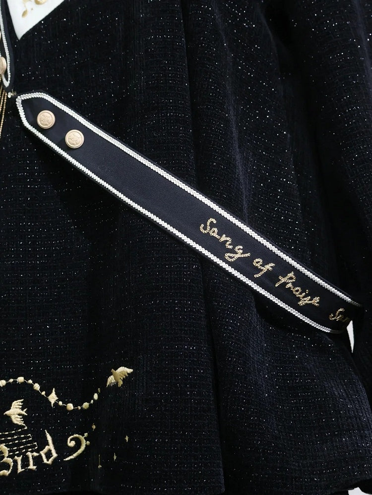 Set-Schwarz Schwarz Glitzernden Stil Ouji Waffel Preppy Mode Volle