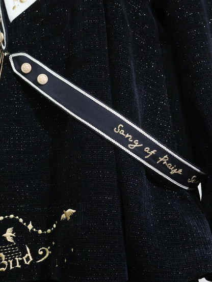 Set-Schwarz Schwarz Glitzernden Stil Ouji Waffel Preppy Mode Volle