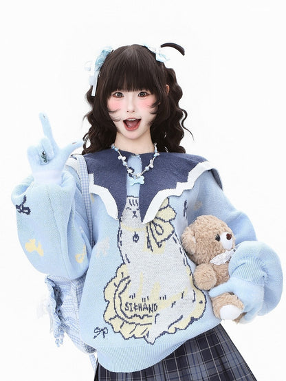 with Kawaii Sweater Daily and Blue/Pink Bow Sailor Collar Patterns Cat