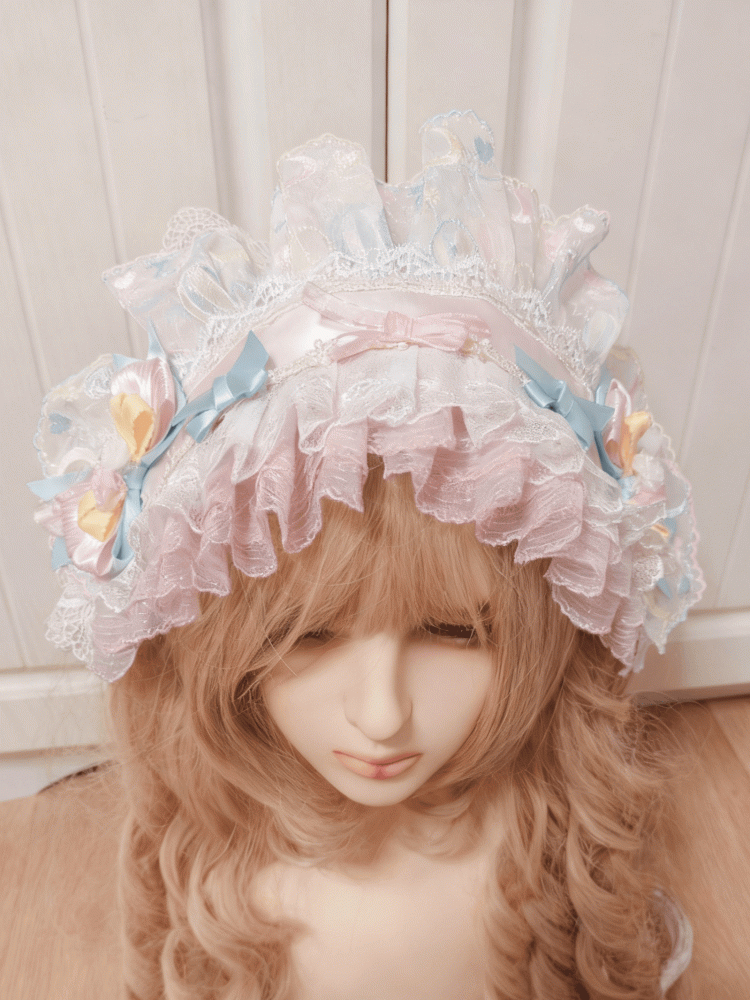 Embroidery Sweet Macaron Star-Moon Pastel Lolita Lace Rainbow Hairband