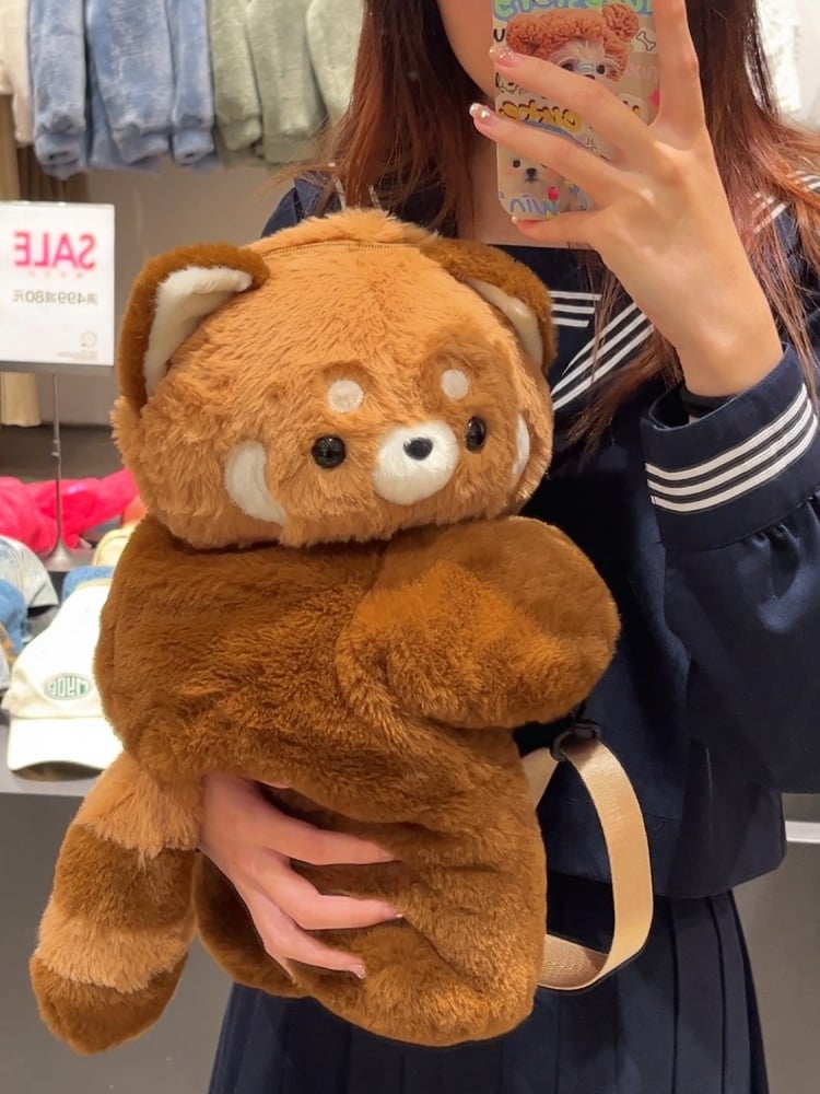 かわいいレッサーパンダのブラウンぬいぐるみバックパック/クロスボディ