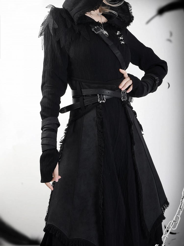 with Strap Tailed One-Shoulder Detachable Ouji Lolita Corset Belt Black