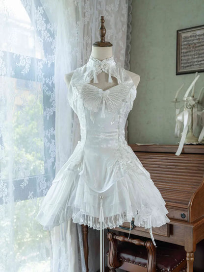 Dress Collar Qi Lolita Butterfly with Qipao Sleeves Theme White Banded