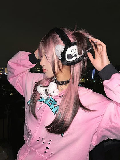 Grim Muffs Gothic Plush Clearance-Black and White Reaper Ear