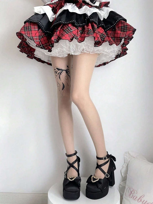 Nude Bow-Patterned Decorative Pantyhose Styles: Style (2 Lolita