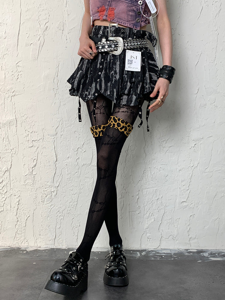 Leopard Pattern Black Y2K Overknee Cuffs Stockings