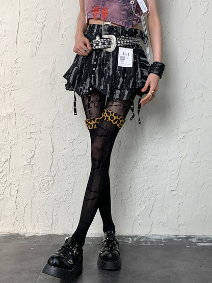 Leopard Pattern Black Y2K Overknee Cuffs Stockings
