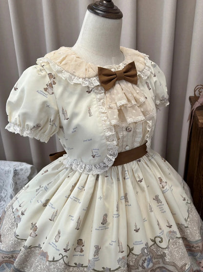 Beige Sweet Teddy Lolita Dress Fake Two-pieces Design