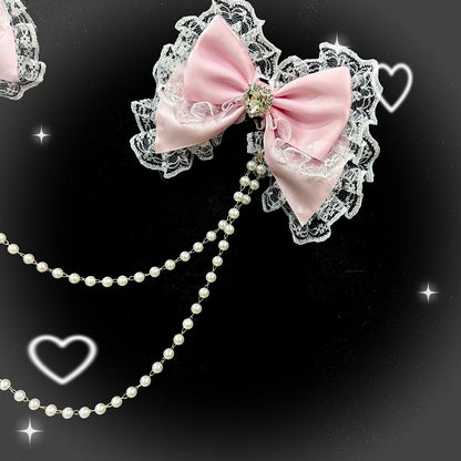 Beaded Lace Heart Chain Pink Waist Decorated Rhinestone Bowknot Trim