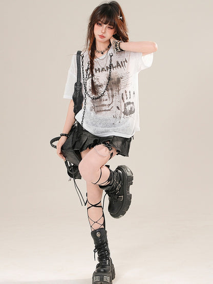 Charm White Glamorous Letter Sun Print T-Shirt Schutzkette