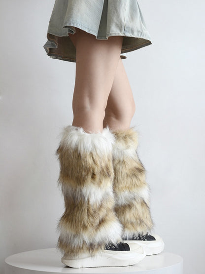 Short Y2K Coffee Leg / White Plush Long Brown Version Warmers