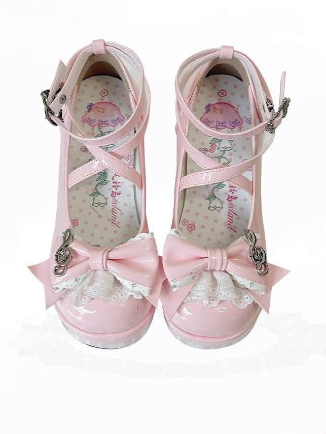 Pink Sweet Mary Janes with Music Note Details - Wind Bell Island