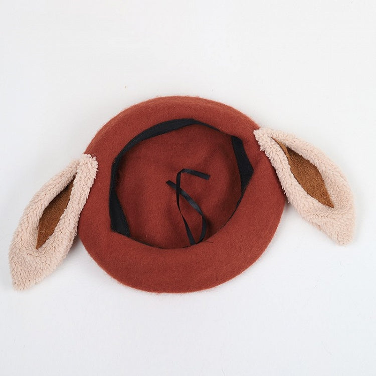 Lop-eared Lolita Bunny Beret Sweet Khaki/Red