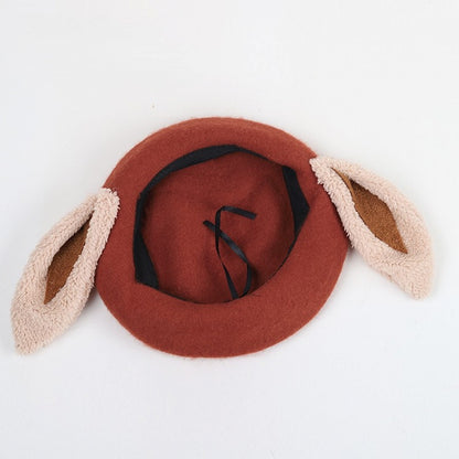 Lop-eared Lolita Bunny Beret Sweet Khaki/Red