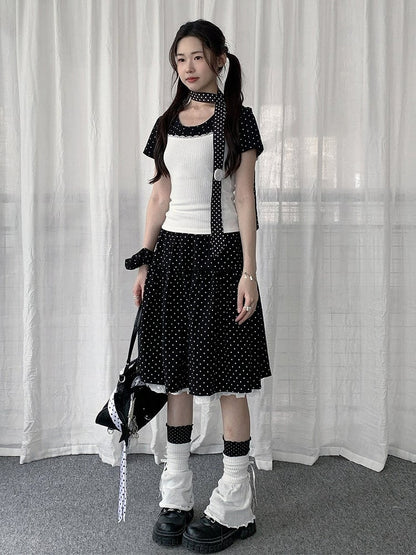 Vintage Y2K Polka-Dot Skirt with Lace - Solkatt