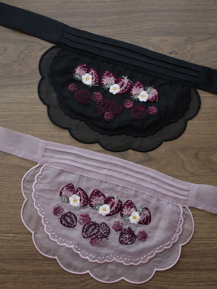 Strawberry Embroidery Black/Pink Sweet Apron